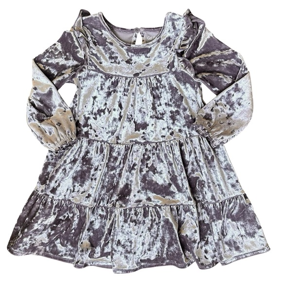 Cat & Jack 4T Girls Velour Silver Gray tiered long sleeve holiday dress - Picture 1 of 4